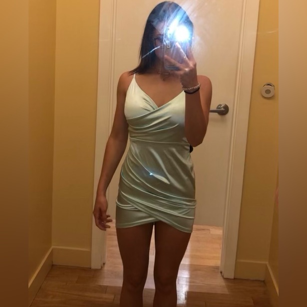 Nwot Windsor Satin Wrap Mini Dress In Mint Green Size Xs.